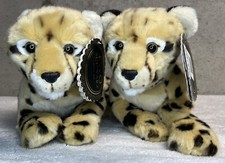 FAO Schwarz Realistic Cheetah Leopard Cub Plush 11  Stuffed Animal Lot of 2 NWT