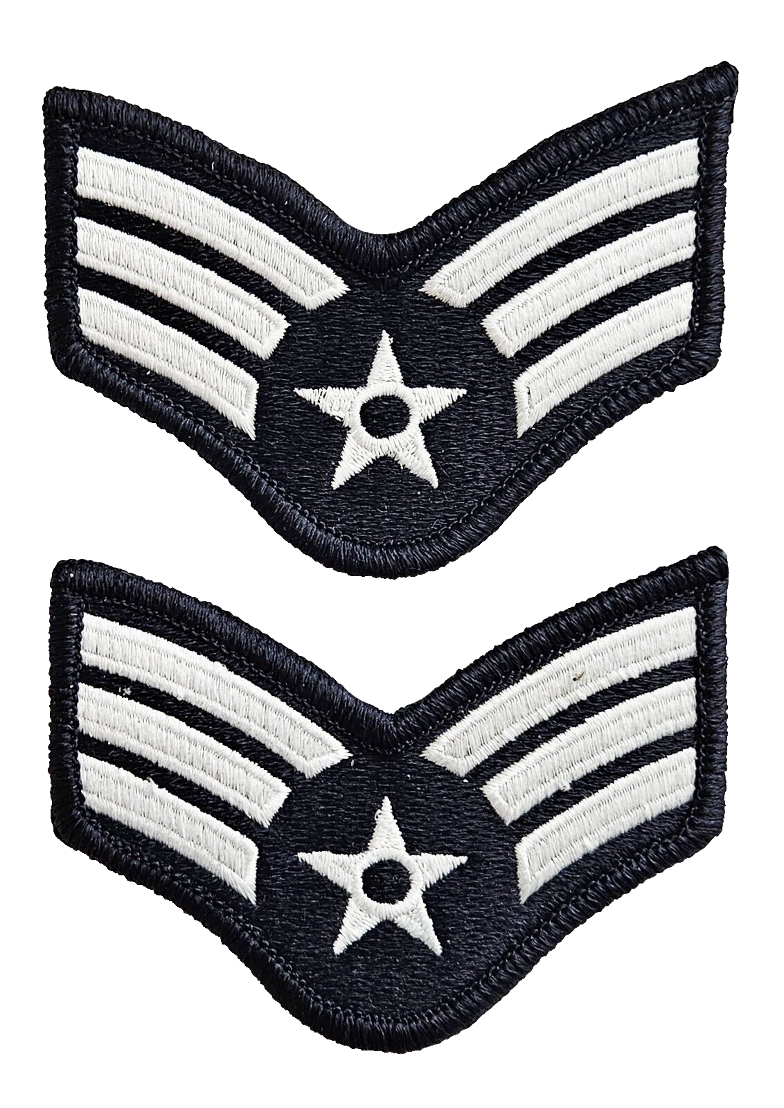 US Air Force Dress Blue Senior Airman E-4 Rank Chevron Female Patches - Pair