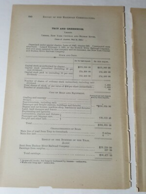 #ad 1885 train document TROY AND GREENBUSH RAILROAD New York Central amp; Hudson river $11.95