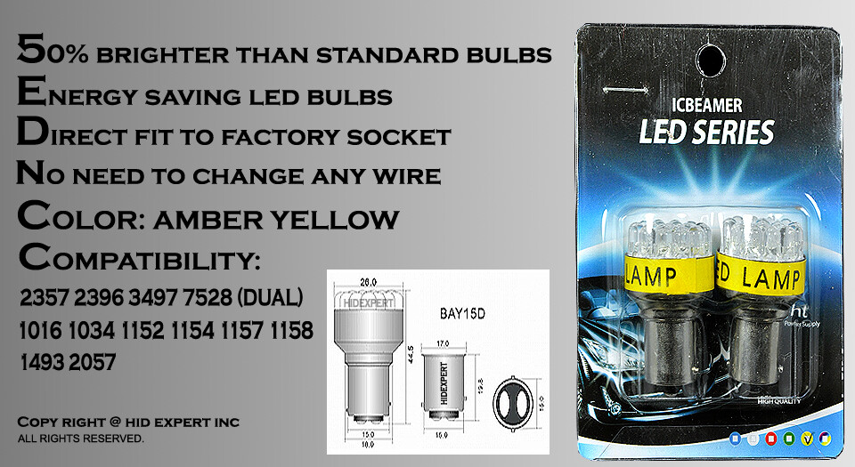 x4 1157 1016 12 SMDs LED Yellow Fit Tail Brake Replace Halogen Light