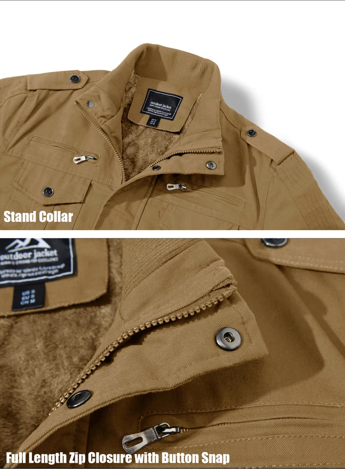 Men's Winter Thermal Fleece Lined Bomber Jacket Outdoor Hiking Casual Work Coats - Image 4 of 4