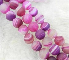 New Pretty 8mm Matte Pink Dream Fire Stripe Agate Gemstone Round Loose Beads 15"