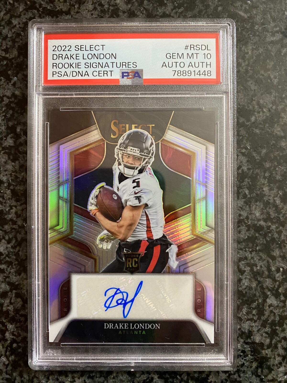 2022 Panini Select Drake London Rookie Silver Prizm #/199 PSA 10 Auto Falcons RC
