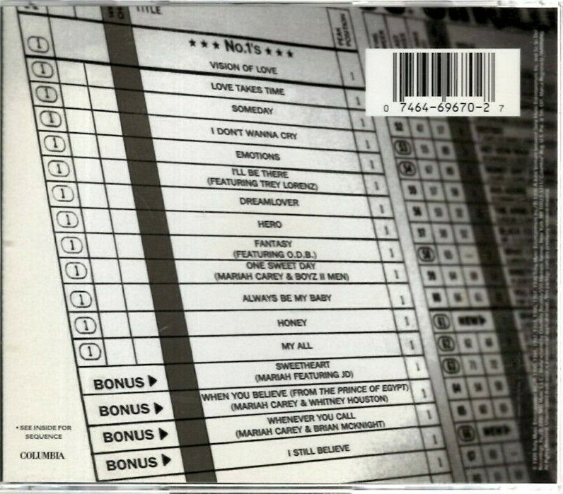 Mariah Carey CD Columbia Records, 1998, CK-69670, #1's ~ NM-! | eBay