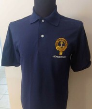 Clan Henderson Crest Badge Polo Shirt Navy Blue Size Small