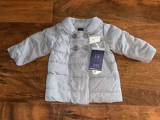 Baby Gap 12-18 Heathered Grey PUFFER COAT Primaloft Button Zip Dress Jacket NWT