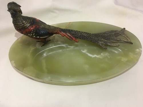 Bandeja alfiler de mármol de ónix pavo real de bronce austriaco pintado en frío. - Imagen 4 de 8