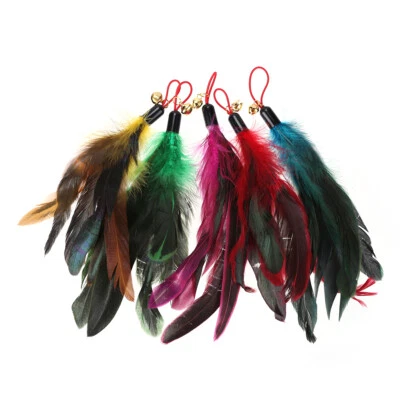 5pcs Funny Feather for Cat Teasing Stick Bell Kitten Teaser Replacement Toys
