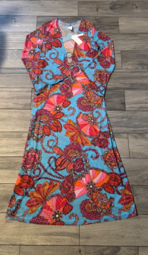 TRINA TURK MEILANI MESH MAXI DRESS COVER UP, TURQUOISE MULTI, NWT $178 - Picture 2 of 4