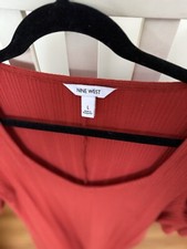 Nine West Orange Long Dress Ribbed Puff Sleeve