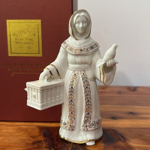 Vintage Lenox China Jewels Nativity Dove Seller Figurine w/ Box MINT - Picture 2 of 9