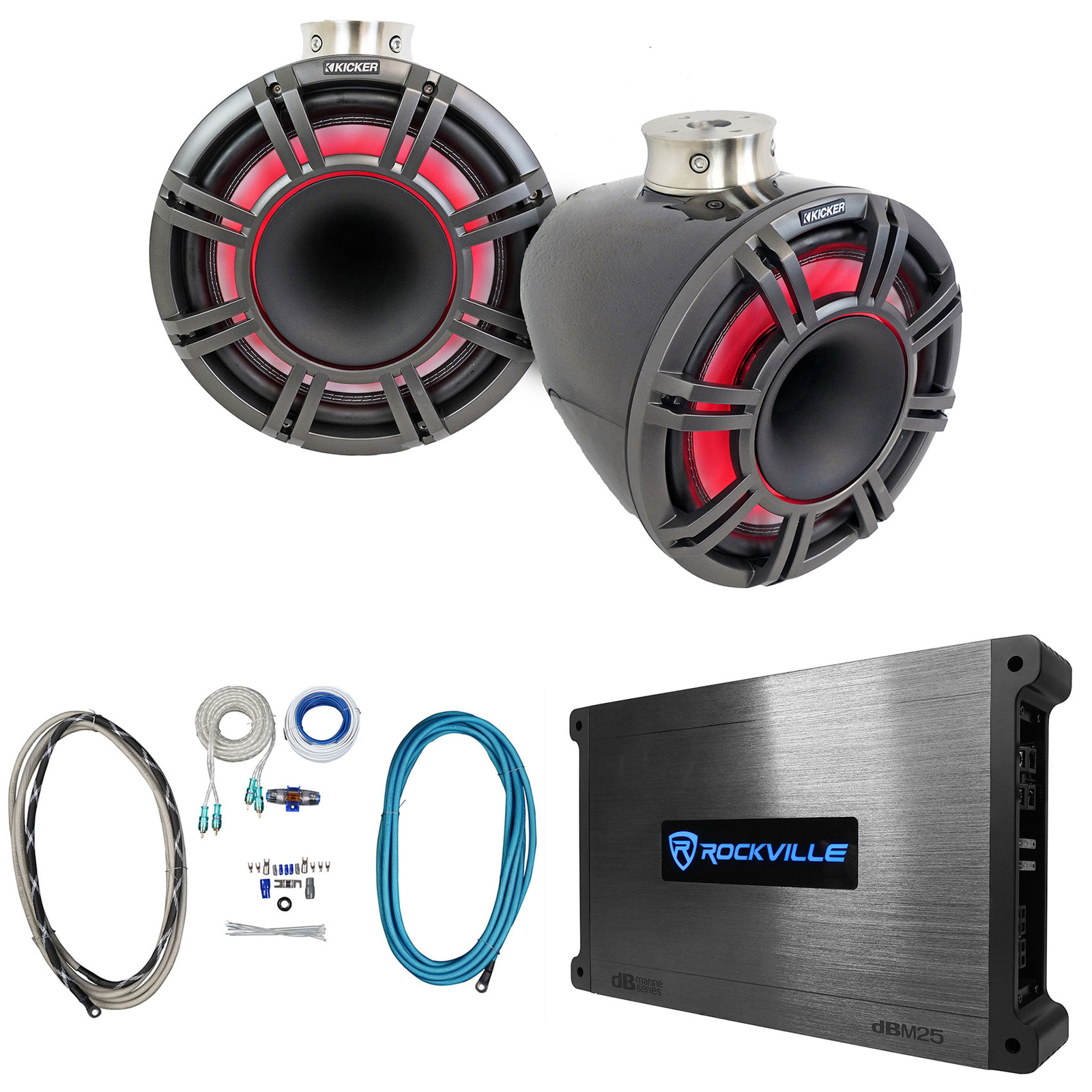 2 Колонки KICKER 47KMFC11 11 для морской лодки с плоским креплением на башне 2-канальный усилитель 203990₽