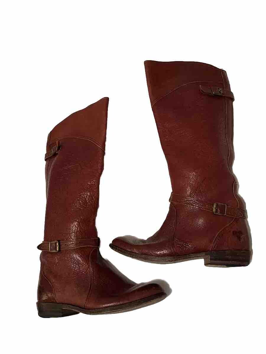 vintage frye riding boots size 7 color cognac buckle Y2K Tall
