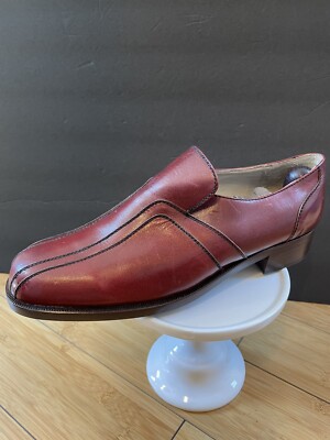 70s Mens Shoes Italian Leather Leonardo Moda di Italia 8 EEE Wide Width Vintage Leonardo Mens Brown Leather Shoes Hand Made Italy EU 46 US  main image 4