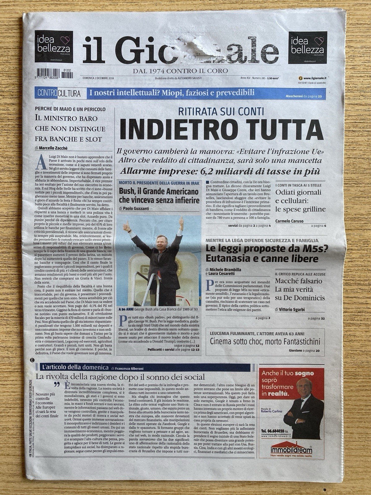 IL GIORNALE -02_12_2018 - MORTO IL PRESIDENTE U.S.A. GEORGE BUSH - AVEVA 94 ANNI