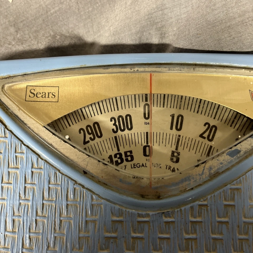 Báscula de baño vintage de metal Sears textura tejida azul hecha en EE. UU. AÑOS 60 70 Foto 3 de 4