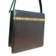 Burberrys Vintage Black Leather Nova Check Shoulder Bag Authentic Classic