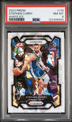 2023 PANINI PRIZM WHITE ICE #119 STEPHEN CURRY 18/35 PSA 8