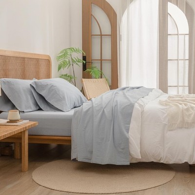 King Washed Cotton Linen Feel Sheet Set 4 Pcs Cornflower Blue