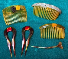 Vintage Tortoise-Celluloid Like Hair Combs Mixed Lot Of 6