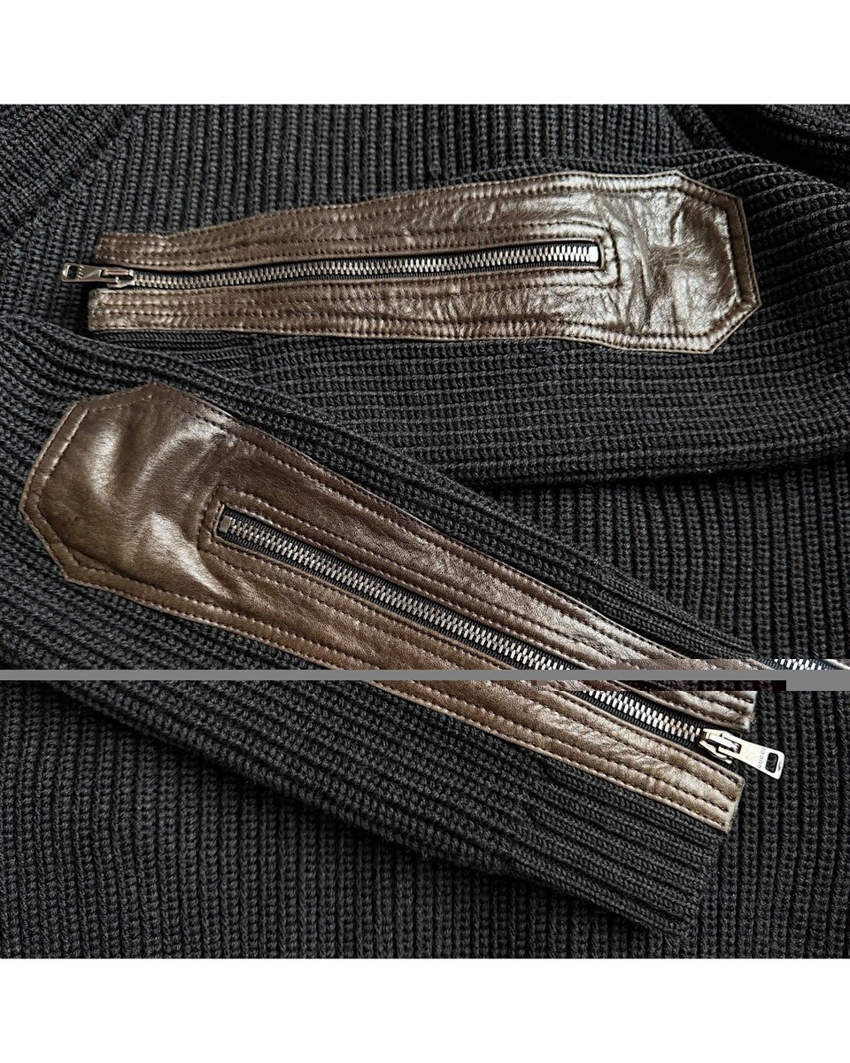 Gucci by Tom Ford AW2003 Leather Panel Trim Drivers Knit Jacket