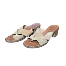 Mila Paoli Taupe Suede Toe Loop Heeled Sandals Made in Italy Size 9