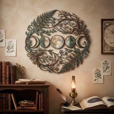 Botanical Moon Phase Metal Wall Sign, Floral Lunar Cycle Art