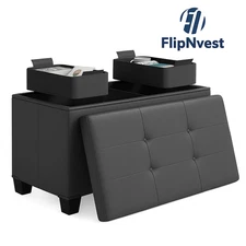 Storage Ottoman Bench with Lid & Bin 30" Footrest Seat for Bedroom & Living Room