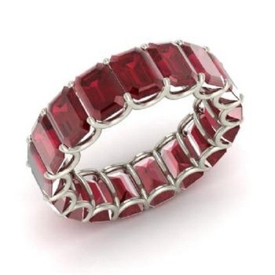 7.50 Ct Natural Emerald Shape Ruby Diamond Ring 14K Solid White Gold
