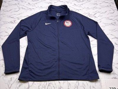 Nike Team USA Olympic Jacket Full Zip Up Navy Blue Dri-Fit Track Men s Large