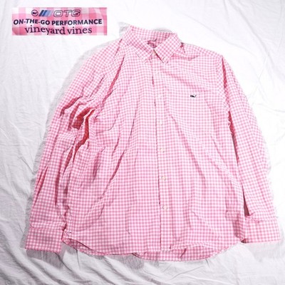 Vineyard Vines On-The-Go Performance Button Up Shirt Pink Gingham Mens XL