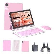 Tablet with Keyboard Android 16 Tablet 10 inch 2 in 1 Tablet Pink