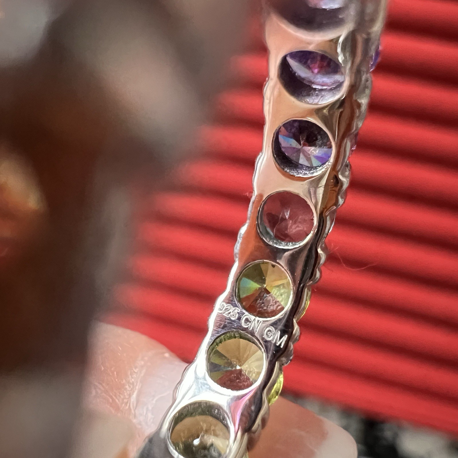 925 Rainbow Colored Stone Infinity Ring - Size 7 - image 5