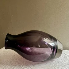 Modern Blown Glass Krosno Poland 10” Vase Purple Amethyst Ombré / Clear Base