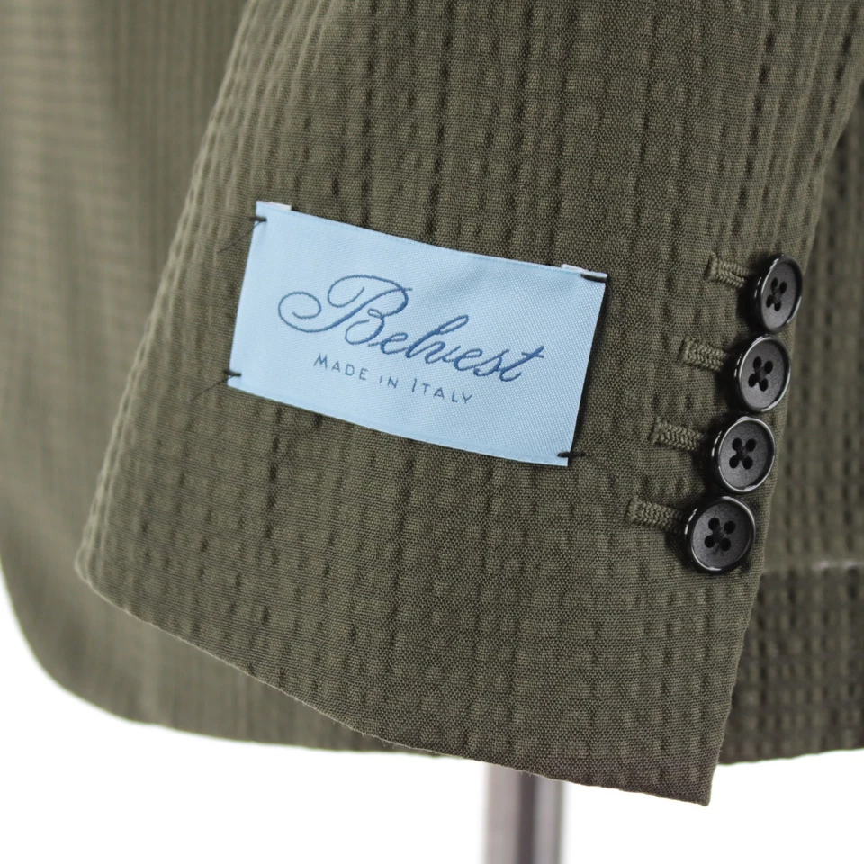 Abrigo deportivo Belvest nuevo con etiquetas mezcla de algodón talla 48R (38R EE. UU.) en verde Seersucker Foto 3 de 4