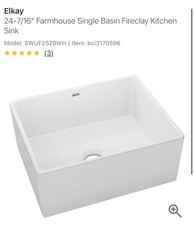 Elkay SWUF2520WH 24" Farmhouse Fireclay Single Bowl Undermount Kitchen Sink 