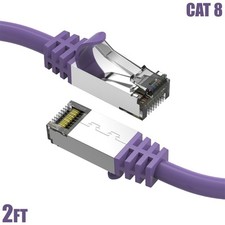 2FT CAT8 RJ45 Network LAN Ethernet Cable SFTP Copper 40Gbps 2GHz 26AWG Purple