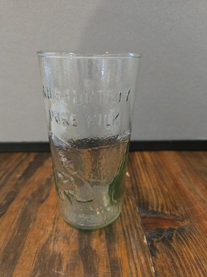Vintage Absolutely Pure Milk The Milk Protector Green Tinted Drinking Glass