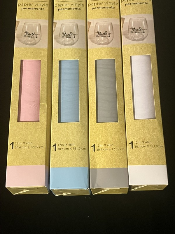 4 Crafters Square Vinyl Paper Lot Permanent 12X48 Pink light Blue Gray White