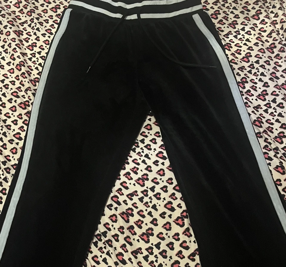 复古丝绒运动裤黑色 Y2K 2000 年代 Mcbling 低腰 — 第 2/3 张图片