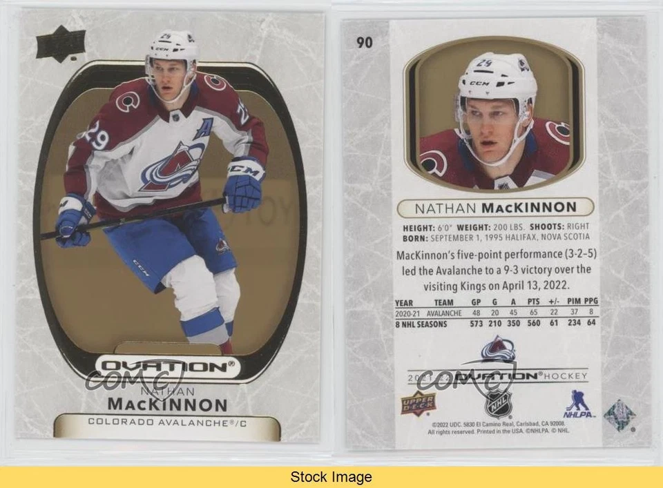 2021-22 Upper Deck Ovation Gold Foil Nathan MacKinnon #90 READ - Image 3 of 3