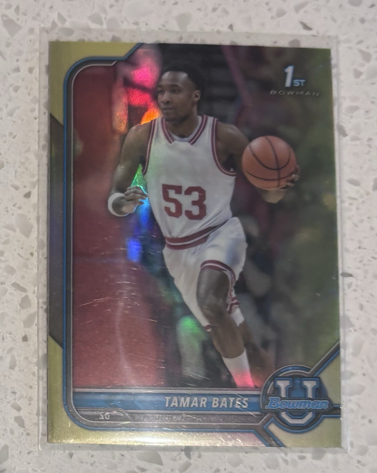 Tamar Bates 21-2022 Bowman U Chrome Yellow Refractor /75 1st Indiana Hoosiers ￼