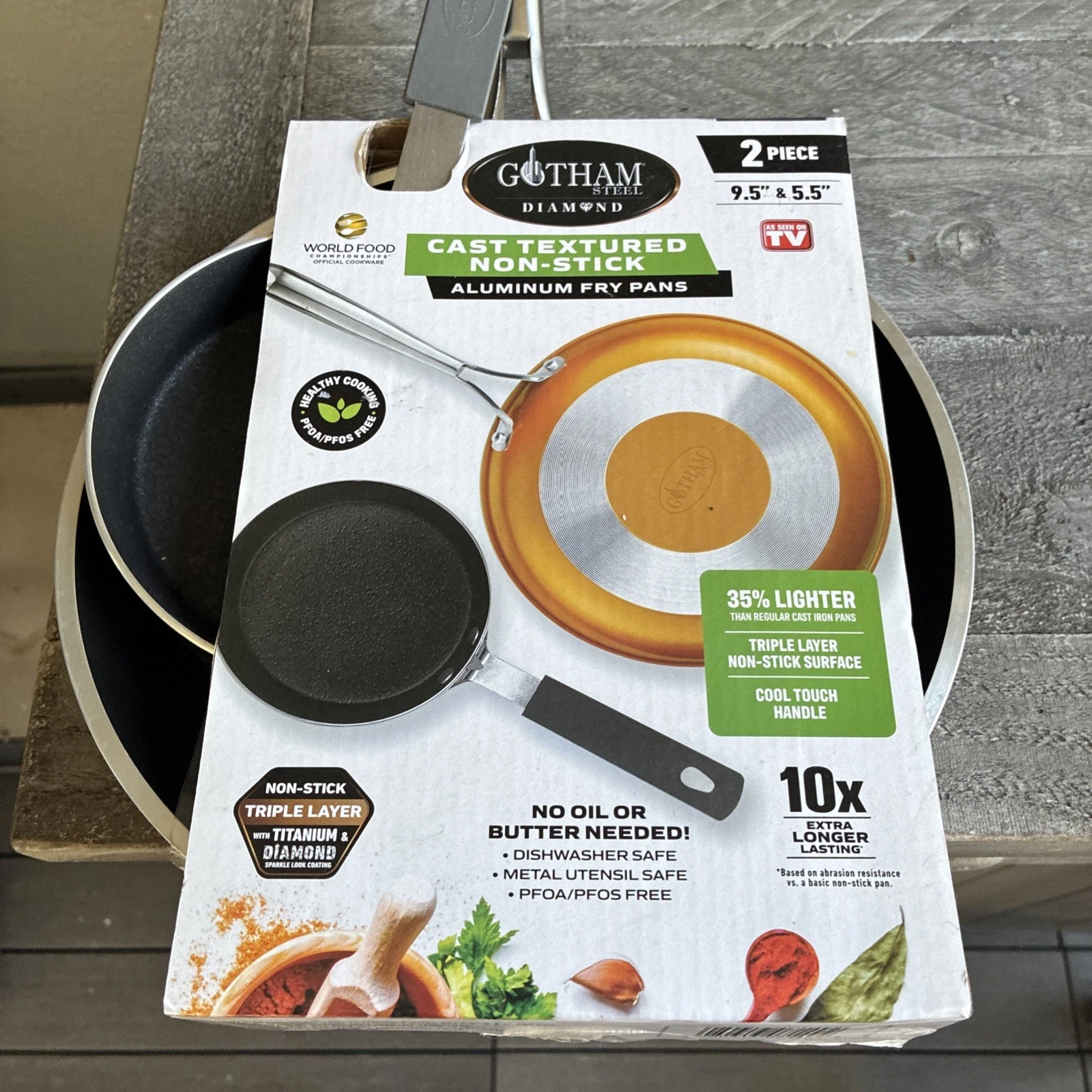 Gotham Steel Diamond 2-Piece Non-Stick Aluminum Cookware Set 9.5", 5.5" NEW