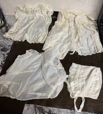 VTG 1960s Infant Baptism Christening Gown Slip Coat Bonnet Set Eyelet Fabric