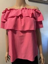 Shein Off-Shoulder Pink Double Ruffle Top Womens Size Small