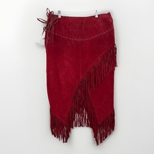 Scully Skirt Large Womens Red Genuine Leather Fringe Western Boho Festival