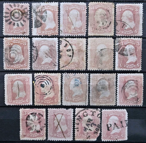 US Stamp Collection 1861-62 3c Washington Lot of 19 Used
