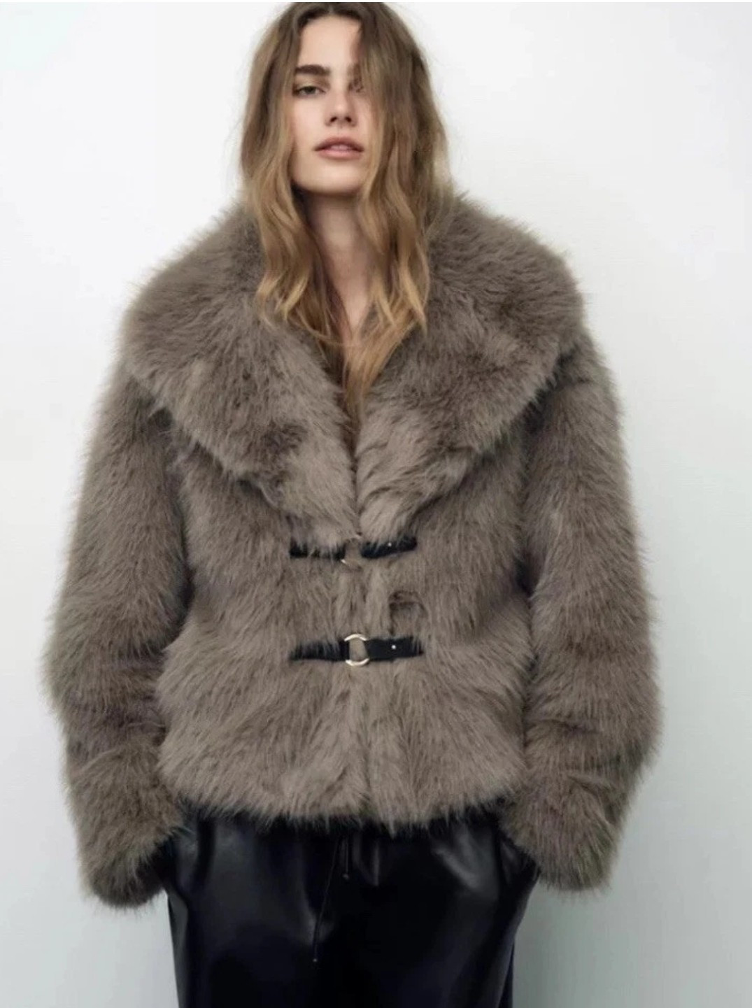 ALTRA ZARA CAPPOTTO CORTO PELLICCIA SINTETICA MARRONE TORTORA NUOVO FW24 25 TAGLIA M REF. 5854 221