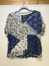 Women’s M&S Blue/White/Green Floral Round Neck Short Sleeve Blouse - UK 12