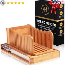 Adjustable Bread Cutting Guide W/ Crumb Tray Serrated Knife Precise Slicing New